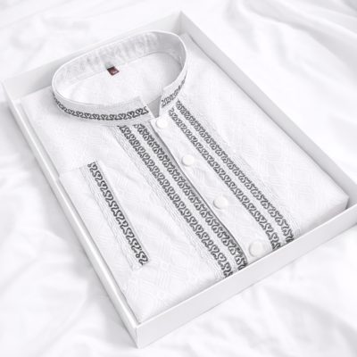 Soft Cotton White Panjabi with Elegant Embroidery